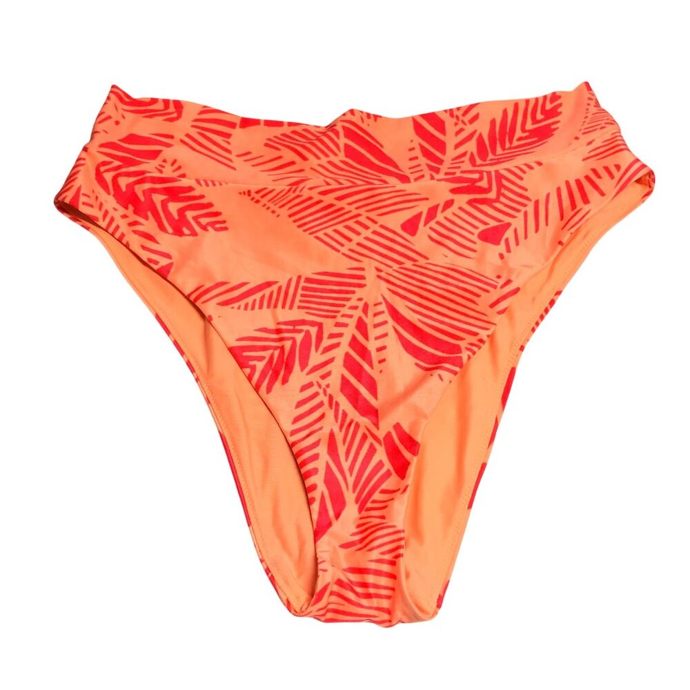 Aerie Bikini Bottom High Cut Cheeky Palm Leaf Print Orange XL